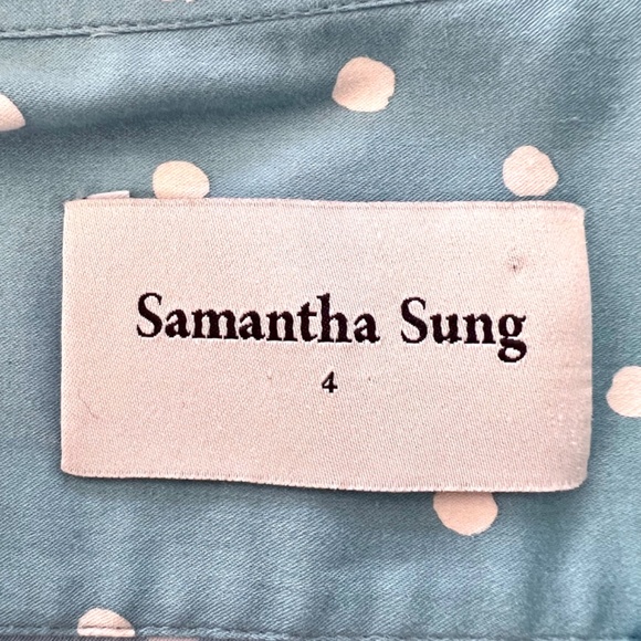 SAMANTHA SUNG Audrey Dress in Seafoam Blue White Dot Print - 4 - Picture 4 of 11